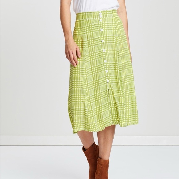 NWT faithfull the brand Marin green gingham plaid midi button skirt - Picture 1 of 6
